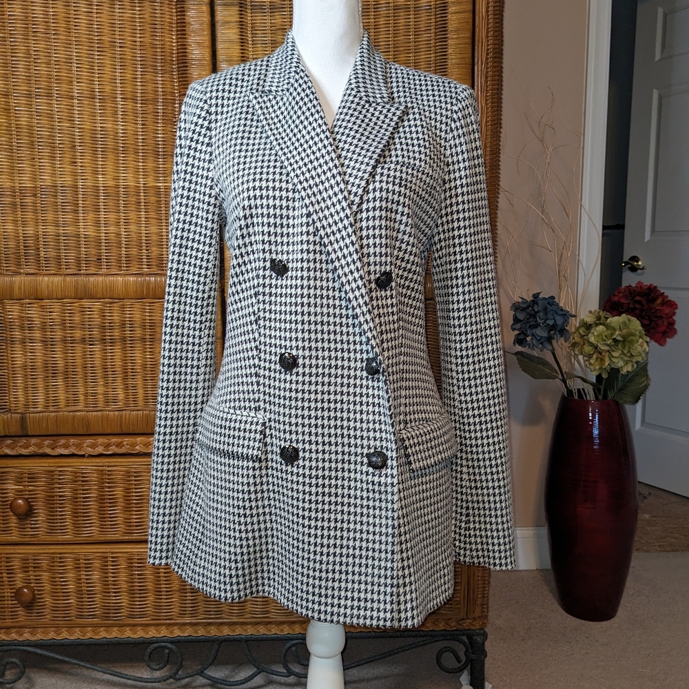 Ralph Lauren Black and White Double Breasted Houndstooth Jacket SIZE 10